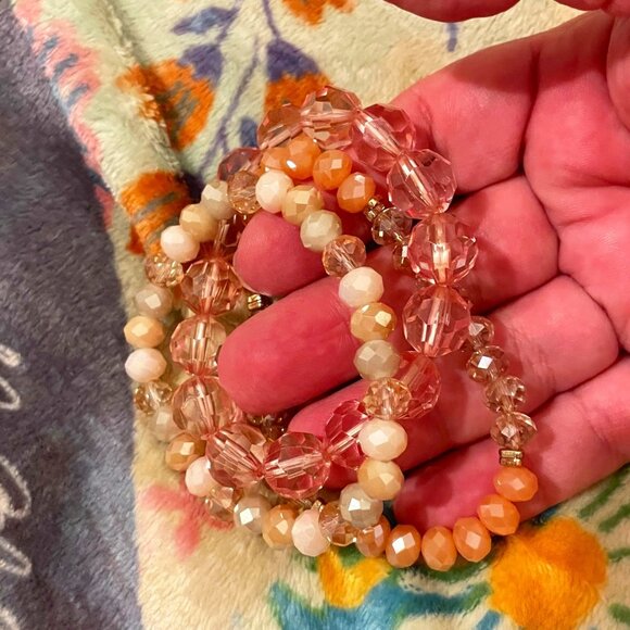 Set of 3 Mixed Crystal and Milk-Glass Beaded Bracelets - Picture 2 of 2